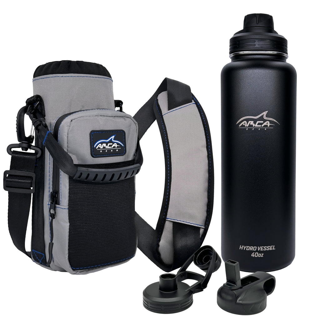 Arca Gear 40 oz Hydro Carrier - Insulated Water Bottle Sling w/Carry  Handle, Shoulder Strap, Wallet and Two Pouches - The Perfect Flask  Accessory